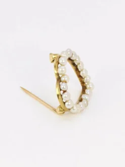 Broche ancienne coeur perles fines or jaune