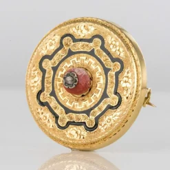 Broche ancienne corail émail et diamant