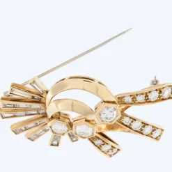 Broche ancienne en or jaune et diamants certificat HRD