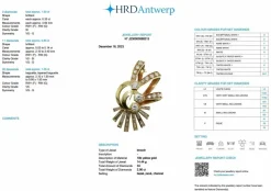 Broche ancienne en or jaune et diamants certificat HRD