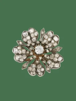 Broche ancienne fleur or argent diamants taille ancienne