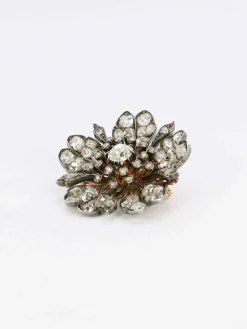 Broche ancienne fleur or argent diamants taille ancienne