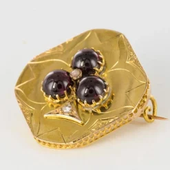 Broche ancienne grenats cabochons et diamants