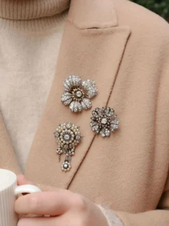 Broche ancienne guirlande or argent perles fines diamants taille ancienne