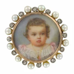 Broche ancienne miniature perles fines et diamants