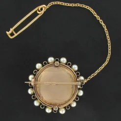 Broche ancienne miniature perles fines et diamants