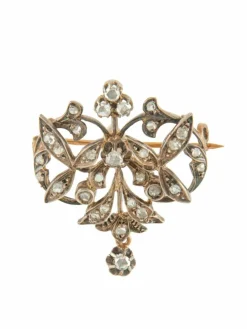 BROCHE ANCIENNE OR, ARGENT & DIAMANTS