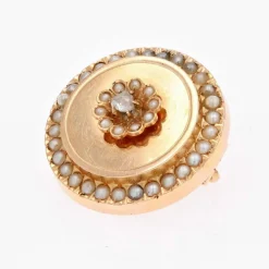 Broche ancienne or rose perles fines et diamant