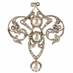 Broche ancienne Perles et Diamants