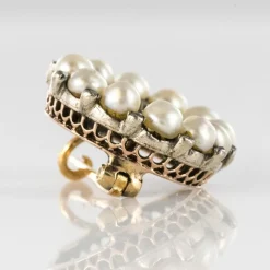 Broche ancienne ronde perles fines et diamants