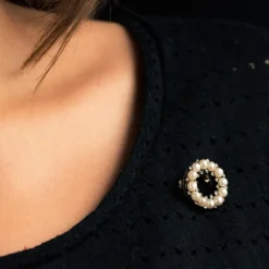 Broche ancienne ronde perles fines et diamants