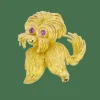 Broche animalière chien or jaune rubis