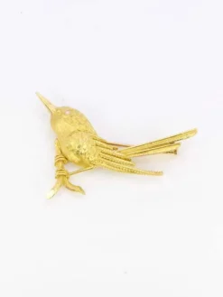 Broche animalière Oiseau or jaune diamant