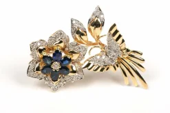 Broche Années 70 en or jaune sertie de saphirs et de diamants