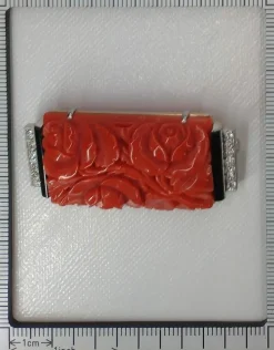 Broche Art Déco Diamants Onyx Corail Sanguin