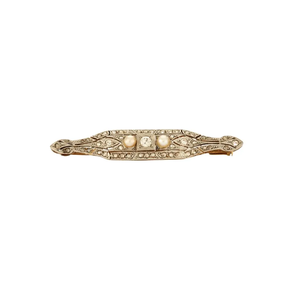 Broche Art Déco Diamants Perles
