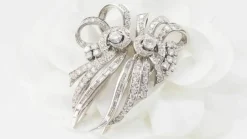 Broche Art déco double clips en or blanc et platine, diamants