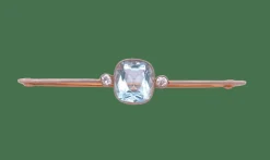 Broche Art Déco en or ornée d'une belle aigue marine et de diamants