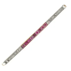 Broche art déco ligne rubis et diamants