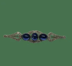 Broche Art Déco or, platine, cabochons saphirs