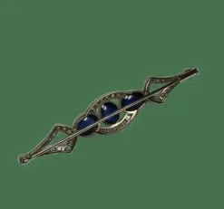 Broche Art Déco or, platine, cabochons saphirs