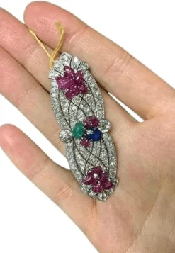 Broche art déco platine diamants tutti frutti