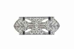 BROCHE ART DECO PLATINE DIAMANTS & SAPHIRS