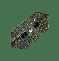 Broche art deco platine or jaune diamants et saphirs