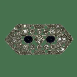 Broche art deco platine or jaune diamants et saphirs