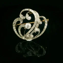 Broche Art nouveau en or jaune et argent avec diamants