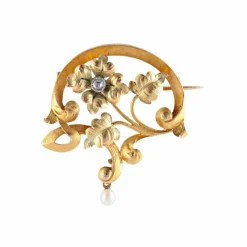 Broche Art Nouveau florale or jaune