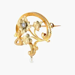 Broche Art Nouveau florale or jaune
