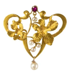 Broche art nouveau rubis perles