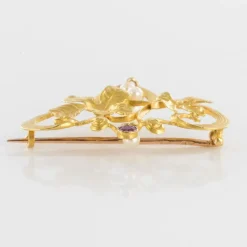 Broche art nouveau rubis perles