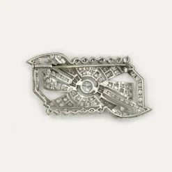 Broche art-déco or platine et diamants