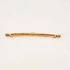 Broche barette, or jaune, rubis et diamants et perles