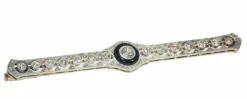 Broche barre Art Déco diamant et onyx