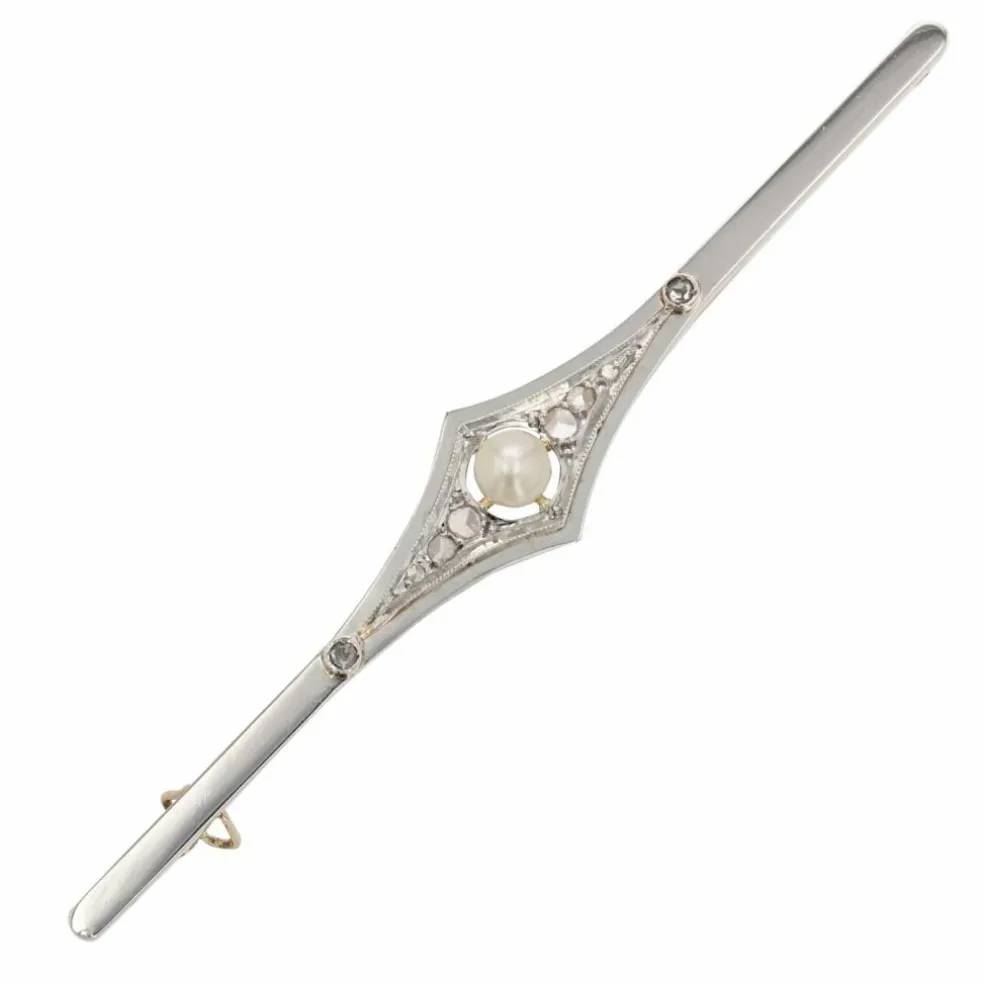 Broche barrette ancienne perle fine diamants