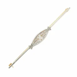 Broche barrette ancienne en or diamants et perle