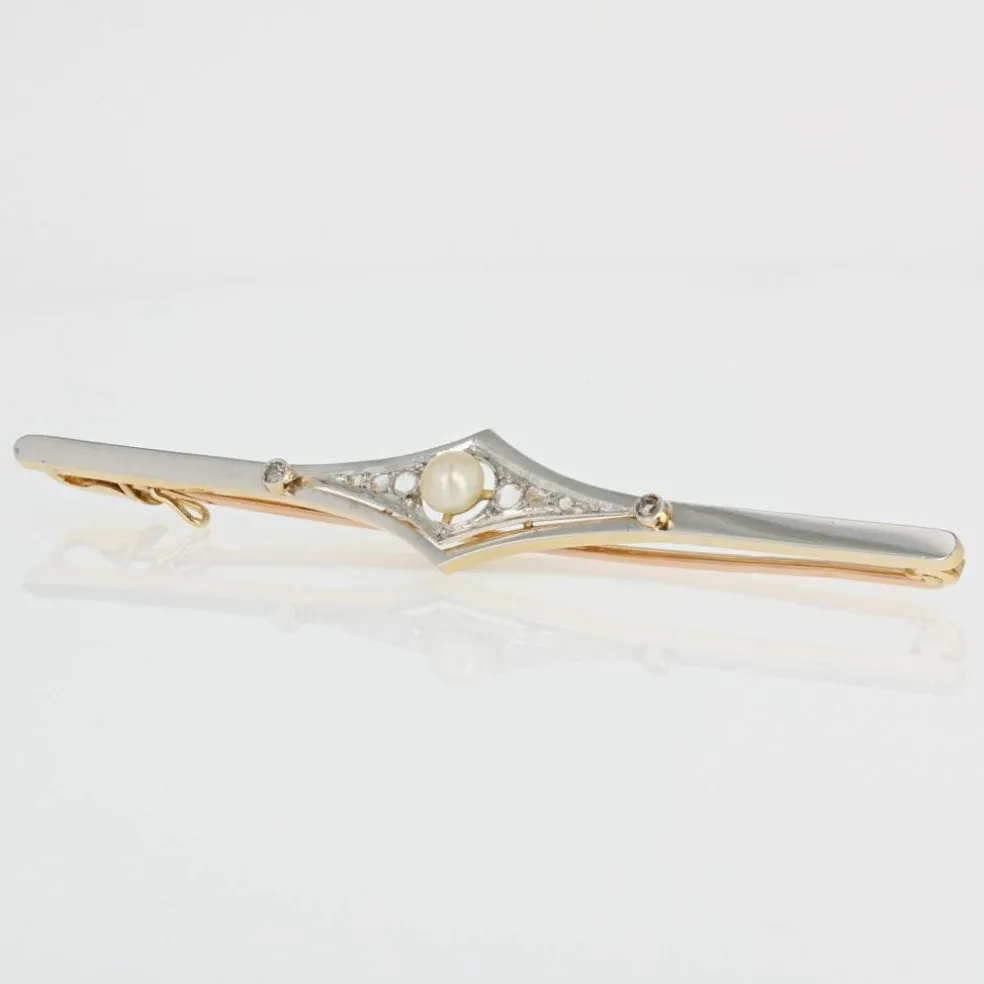 Broche barrette ancienne perle fine diamants