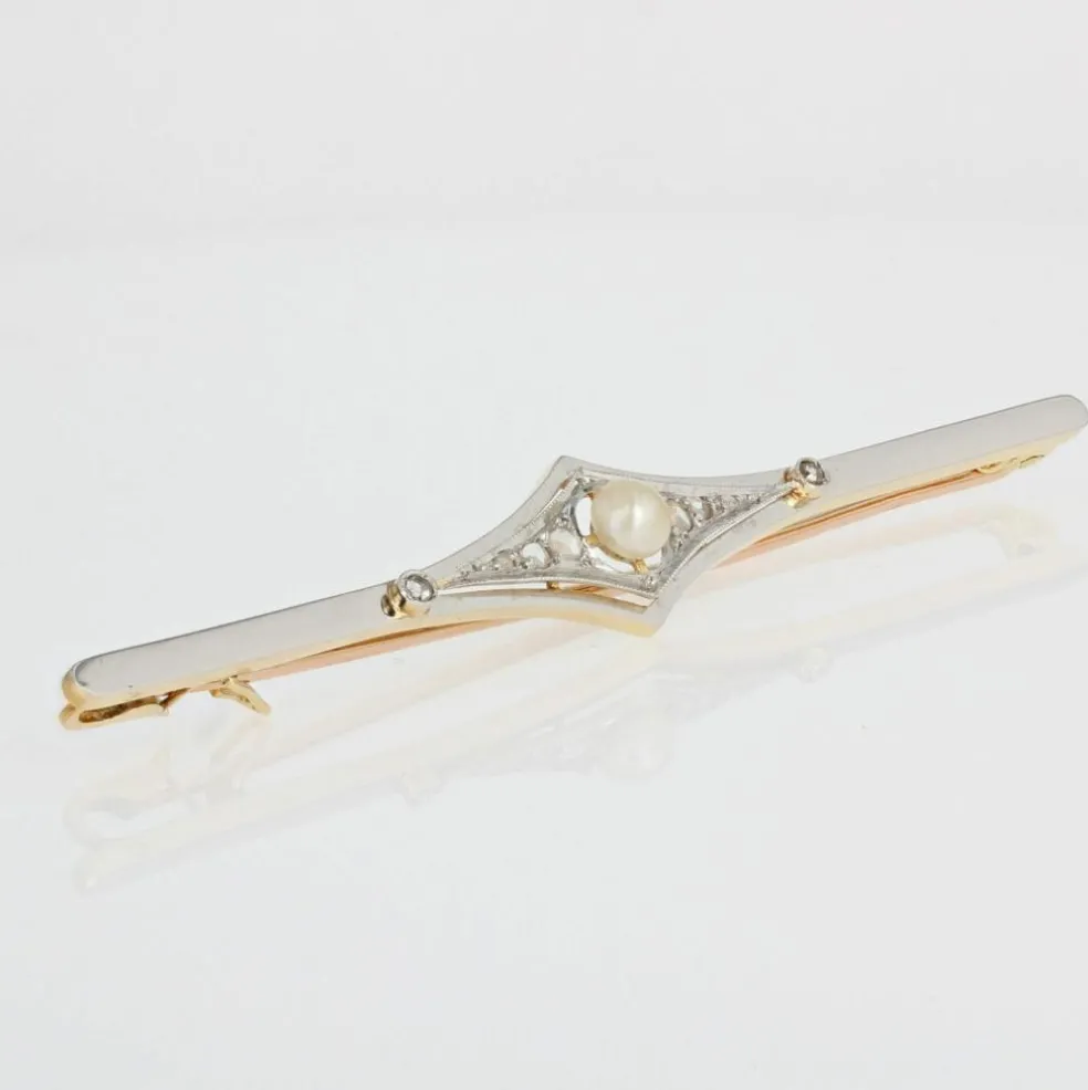 Broche barrette ancienne perle fine diamants