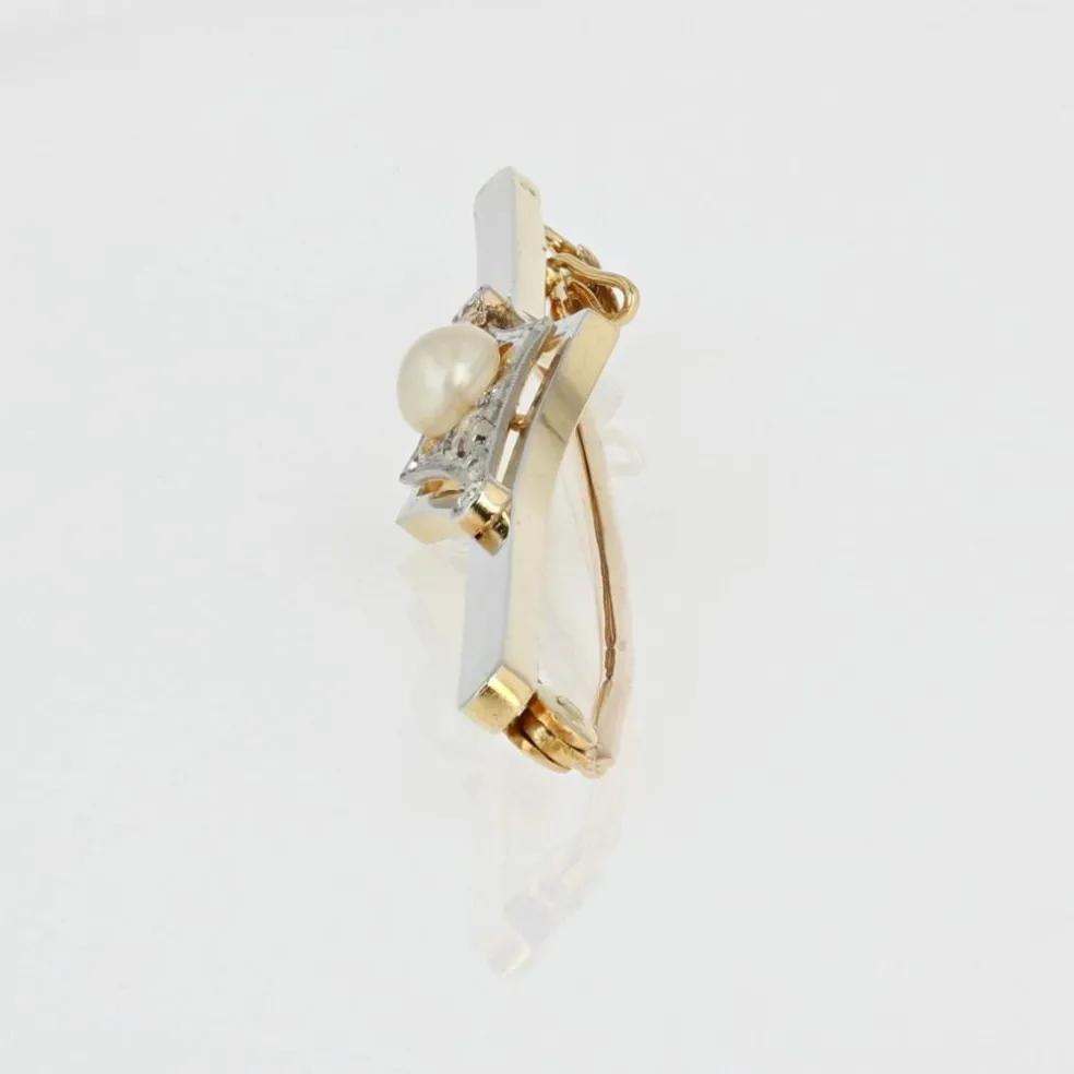 Broche barrette ancienne perle fine diamants