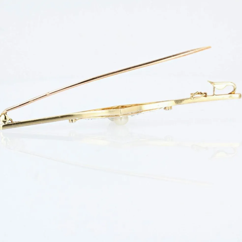 Broche barrette ancienne perle fine diamants