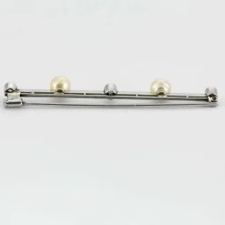 Broche barrette or blanc, perles et diamants