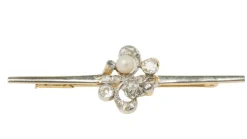 Broche barrette Or Diamants Perles