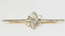 Broche barrette Or Diamants Perles