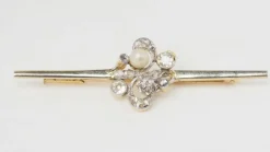 Broche barrette Or Diamants Perles