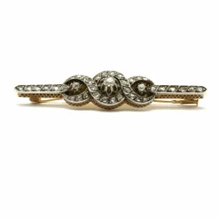 Broche barrette or jaune et argent diamants