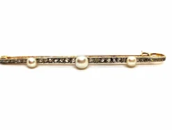Broche Barrette Or jaune, Platine Diamant, Perle