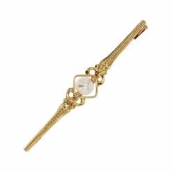 Broche barrette or jaune perle de culture